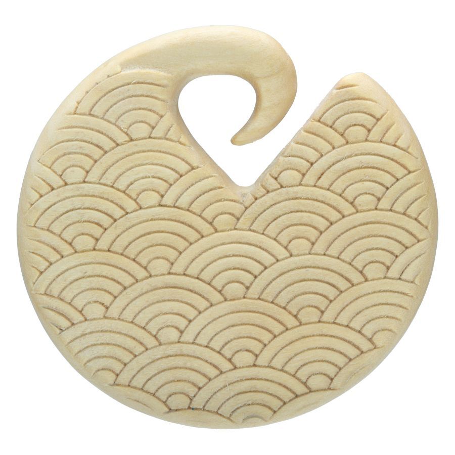 Waves poids d'oreille en bois, épaisseur 8,5 mm Poids d'oreille rond en bois clair avec motif de vagues, ouverture à crochet