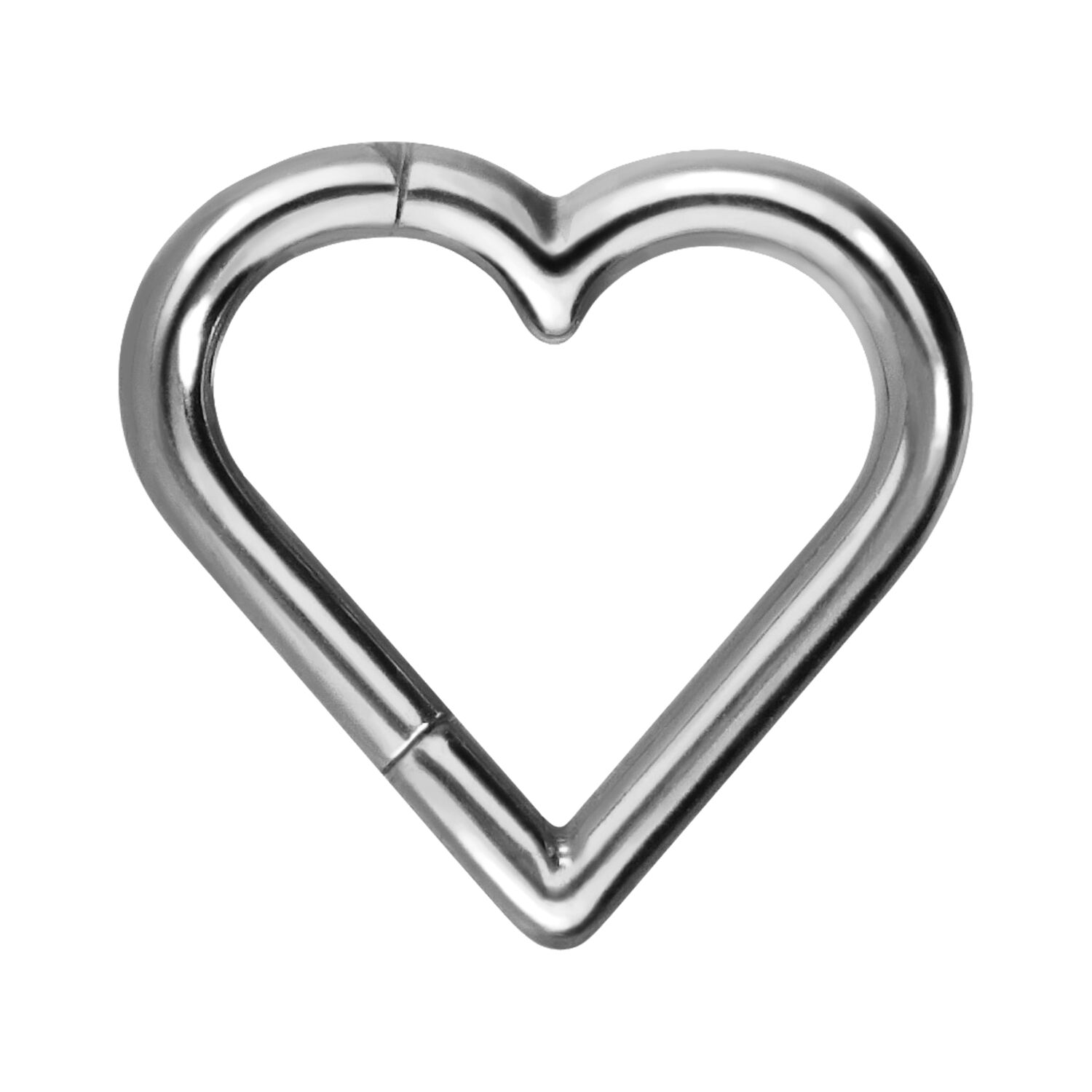 Clicker Piercing en titane en forme de cœur Clicker en titane argenté en forme de cœur sur fond blanc
