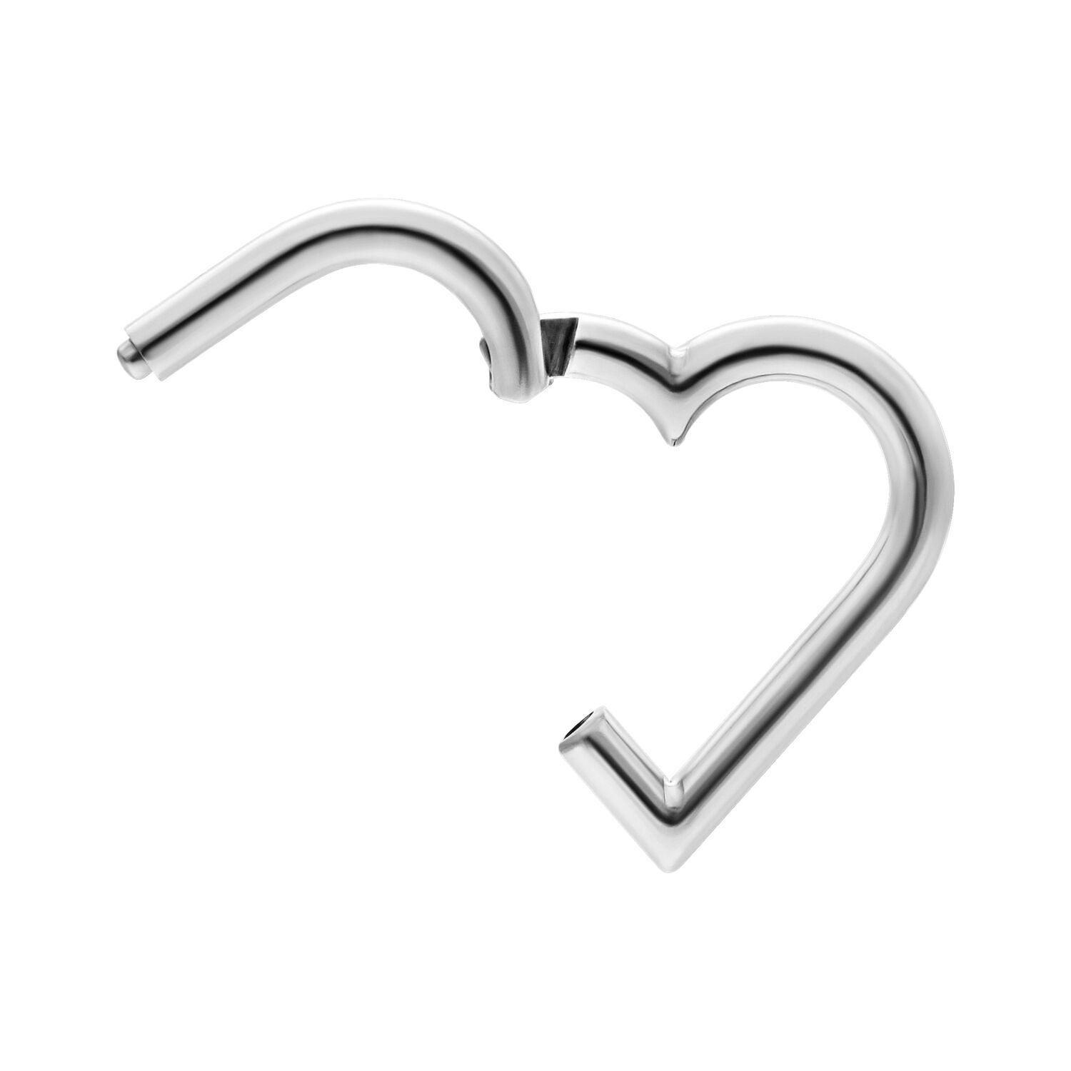 Clicker en forme de cœur en titane argenté pour Daith et Nostril Clicker en forme de cœur en titane grade 23 argenté sur fond blanc
