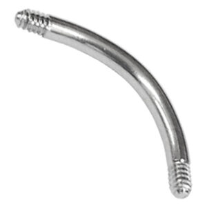 Barre de piercing courbée en argent avec filetage extérieur sur fond blanc