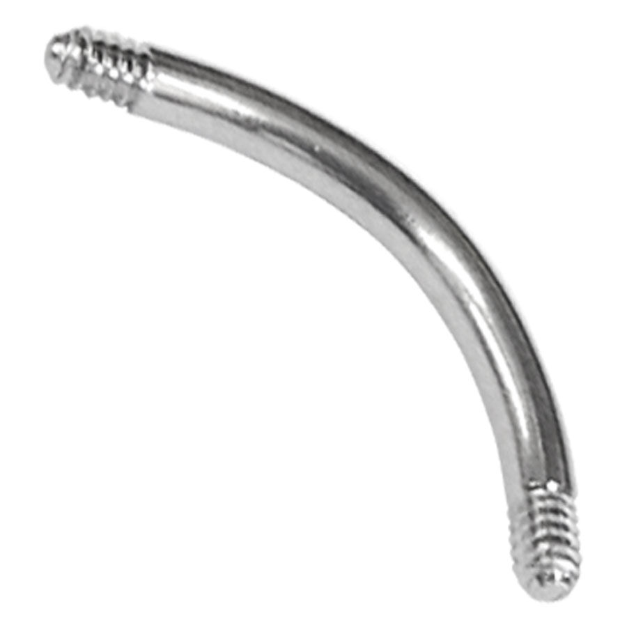 Barre de piercing courbée en acier chirurgical Barre de piercing courbée en argent avec filetage extérieur sur fond blanc