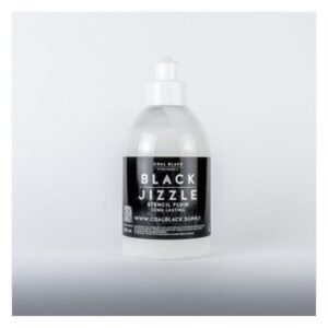 Bouteille de 250 ml d'accessoire de tatouage Black Jizzle sur fond blanc