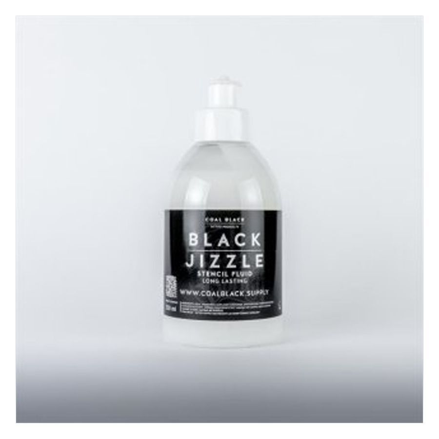 Accessoire de tatouage Black Jizzle 250 ml Bouteille de 250 ml d'accessoire de tatouage Black Jizzle sur fond blanc