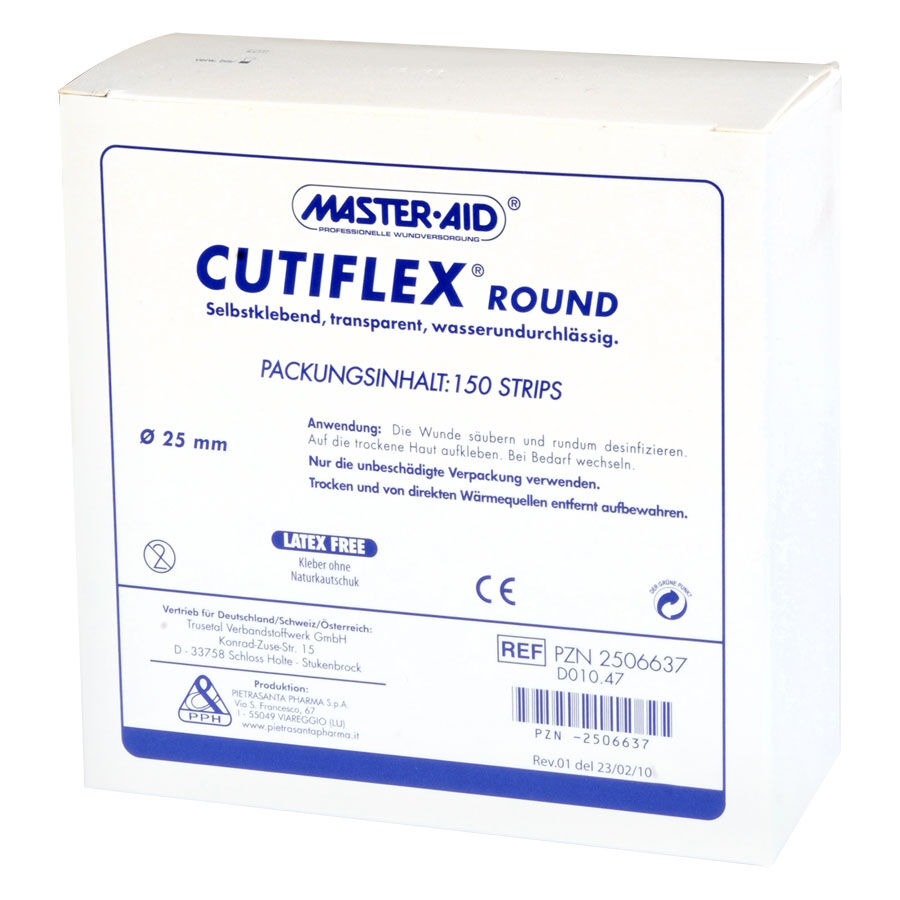 Transparente Cutiflex Round Emballage blanc de Cutiflex Round avec le logo bleu de Master Aid