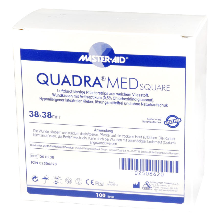 Quadra Med Square Pansement 38x38mm Pansement carré de Master Aid, 38x38mm, sur fond blanc