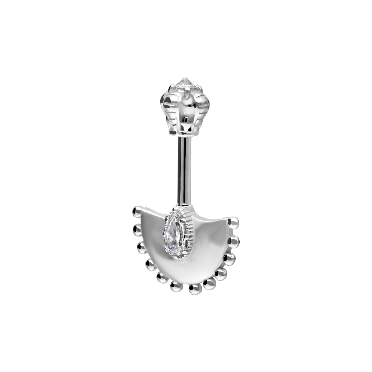 Barbell vertical hélice argent avec cristal Barbell vertical hélice en argent avec cristal clair sur fond blanc