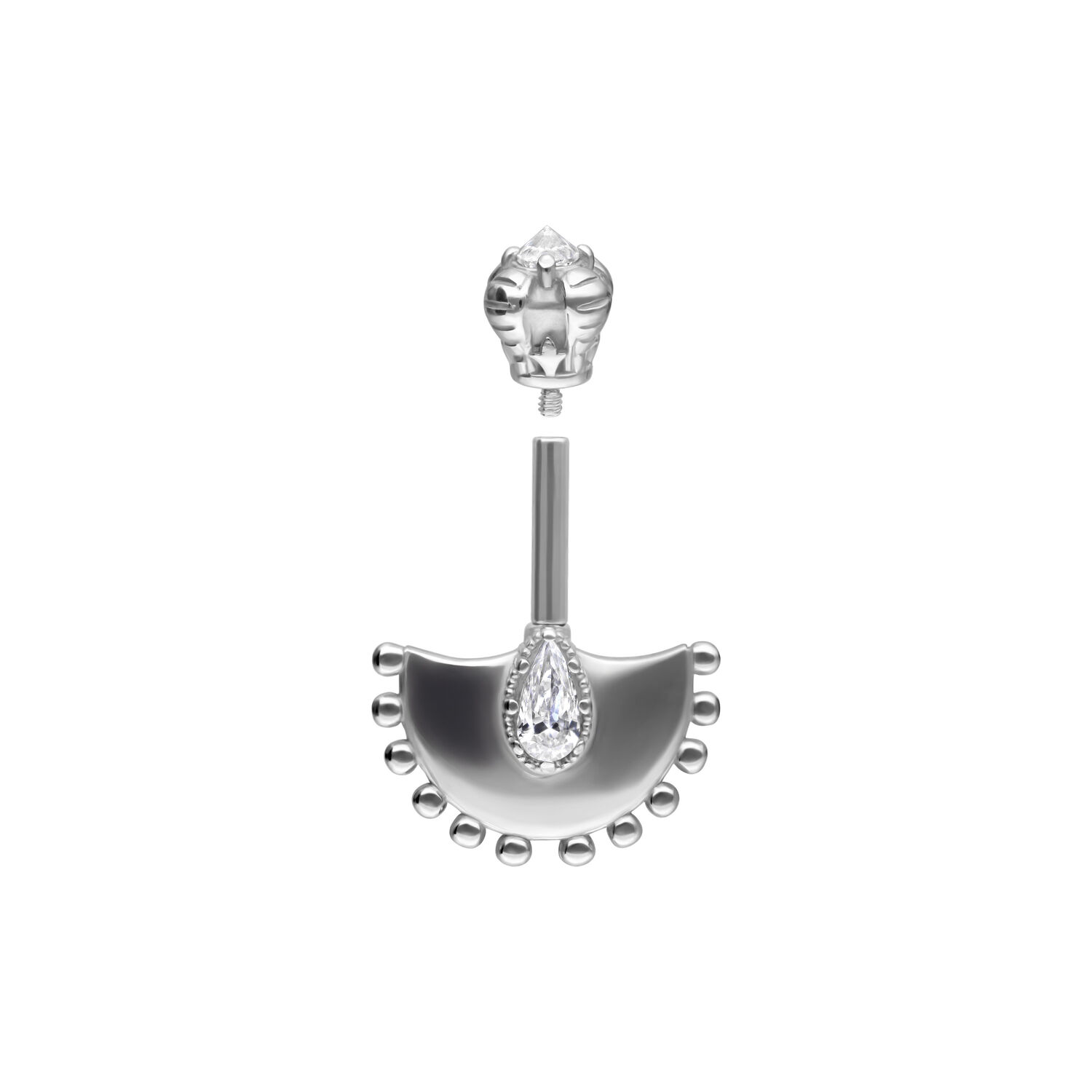 Barbell hélice argent avec cristal Barbell hélice argent avec pierre cristalline sur fond blanc
