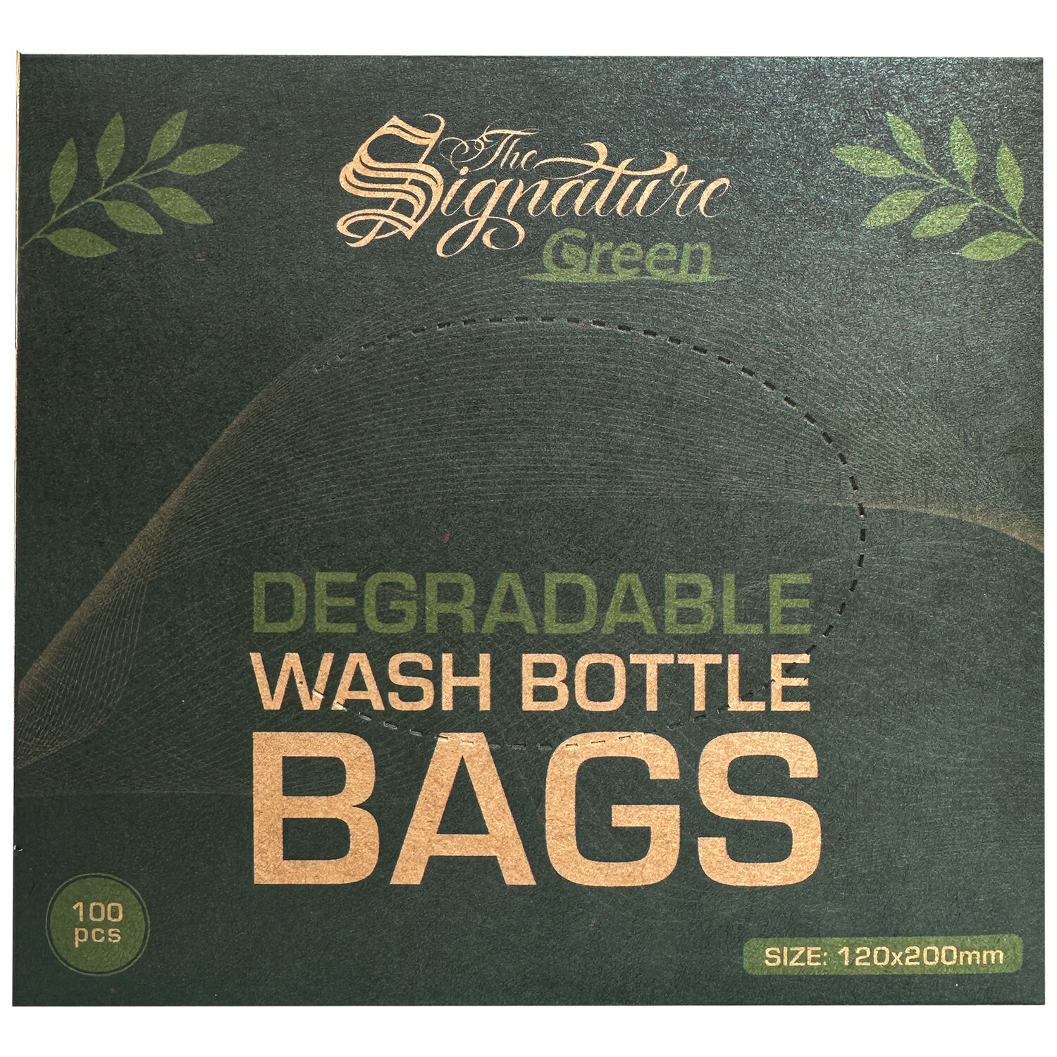 Sacs à bouteilles biodégradables paquet de 100 Emballage vert foncé des sacs à bouteilles biodégradables avec écriture dorée