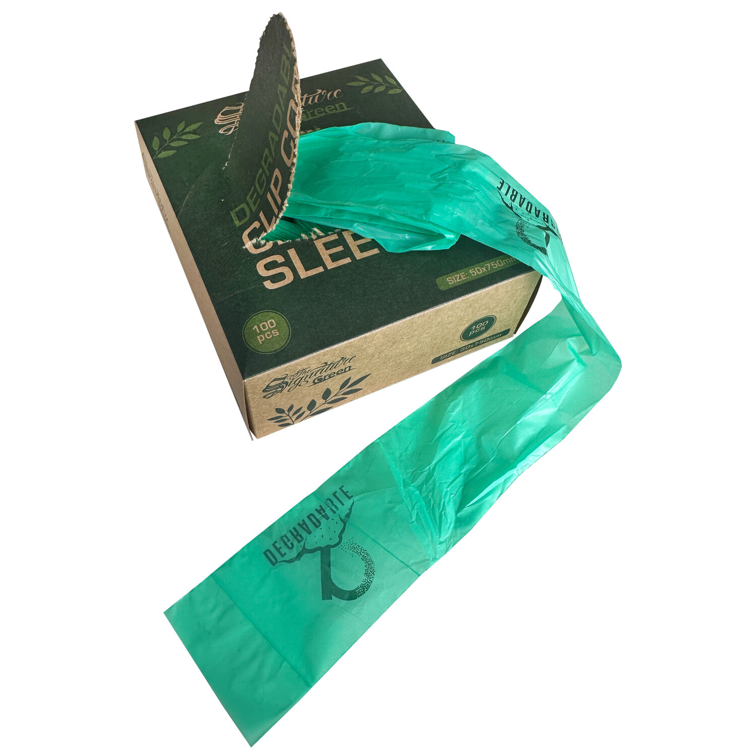 Housse Clipcord biodégradable en vert Housse Clipcord verte biodégradable, sortie de la boîte