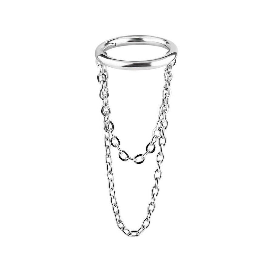 Anneau articulé argenté avec chaînes, 6,0 mm Anneau articulé argenté avec doubles chaînes sur fond blanc