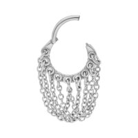 Clicker à Chaînes Torsadées en Argent Anneau de piercing argenté avec chaînes torsadées sur fond blanc