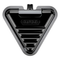 Pédale Delta en gris canon de fusil Pédale triangulaire noire et grise en aluminium sur fond blanc