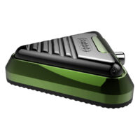 Delta Footswitch Kryptonite en vert clair et noir Delta Footswitch Kryptonite triangulaire en aluminium vert clair et noir sur fond blanc