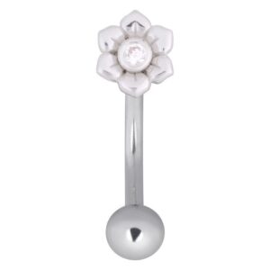 Bananabell en argent avec motif de fleur et cristal clair sur fond blanc