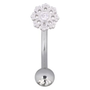 Snowflake Micro Bananabell en argent avec pierre cristalline sur fond blanc