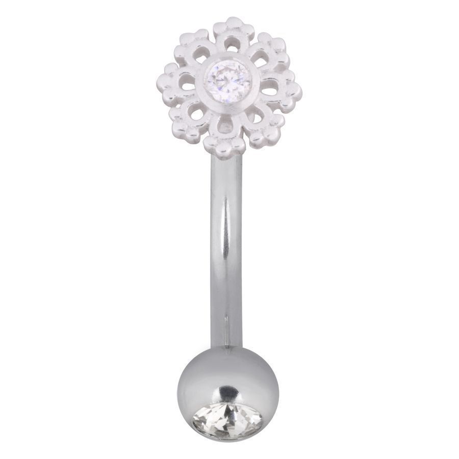 Snowflake Micro Bananabell en argent Snowflake Micro Bananabell en argent avec pierre cristalline sur fond blanc