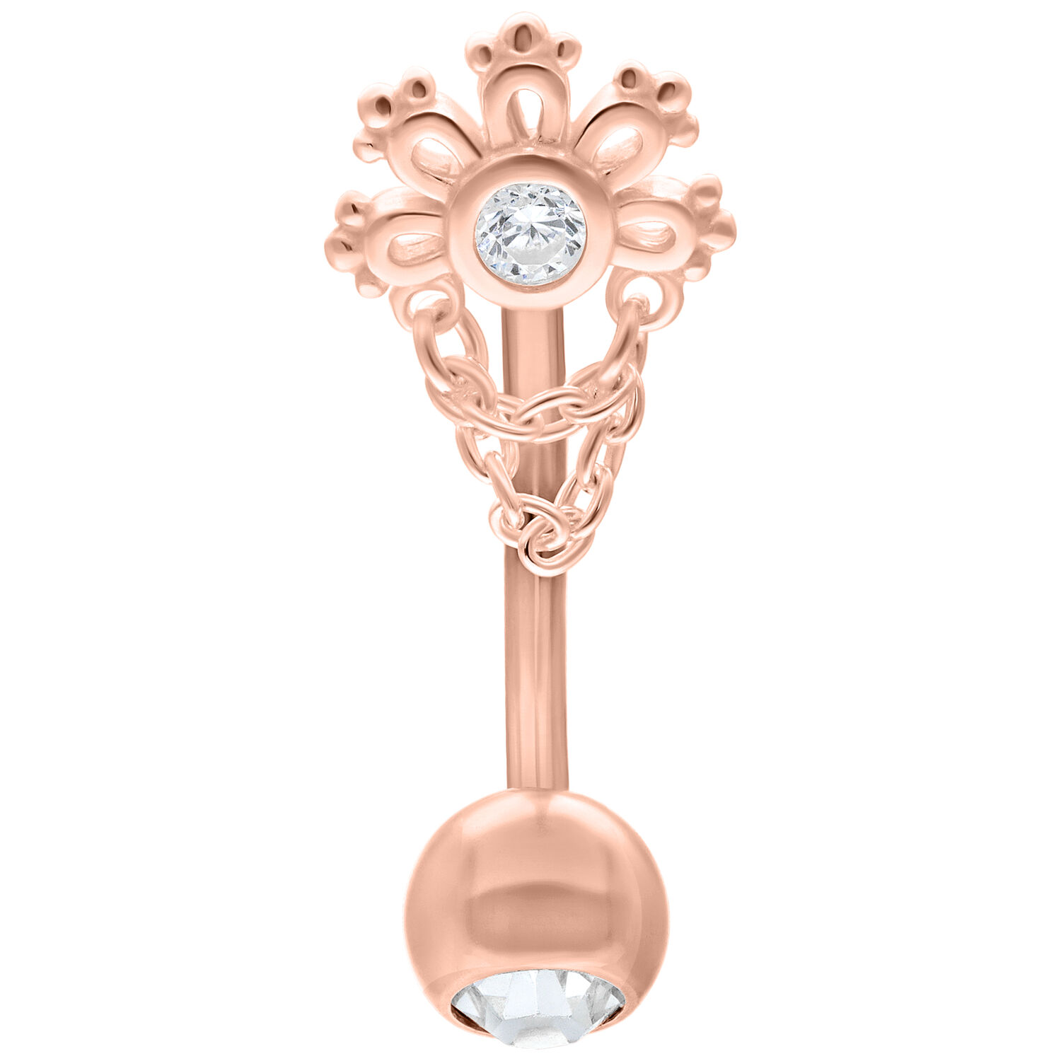 Micro Bananabell en cristal rosé 12mm Micro Bananabell en or rose avec cristal, 12mm de longueur, sur fond blanc