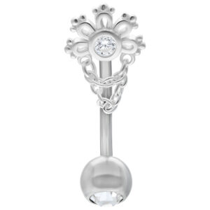 Micro Bananabell argenté avec cristal clair et décoration en chaîne