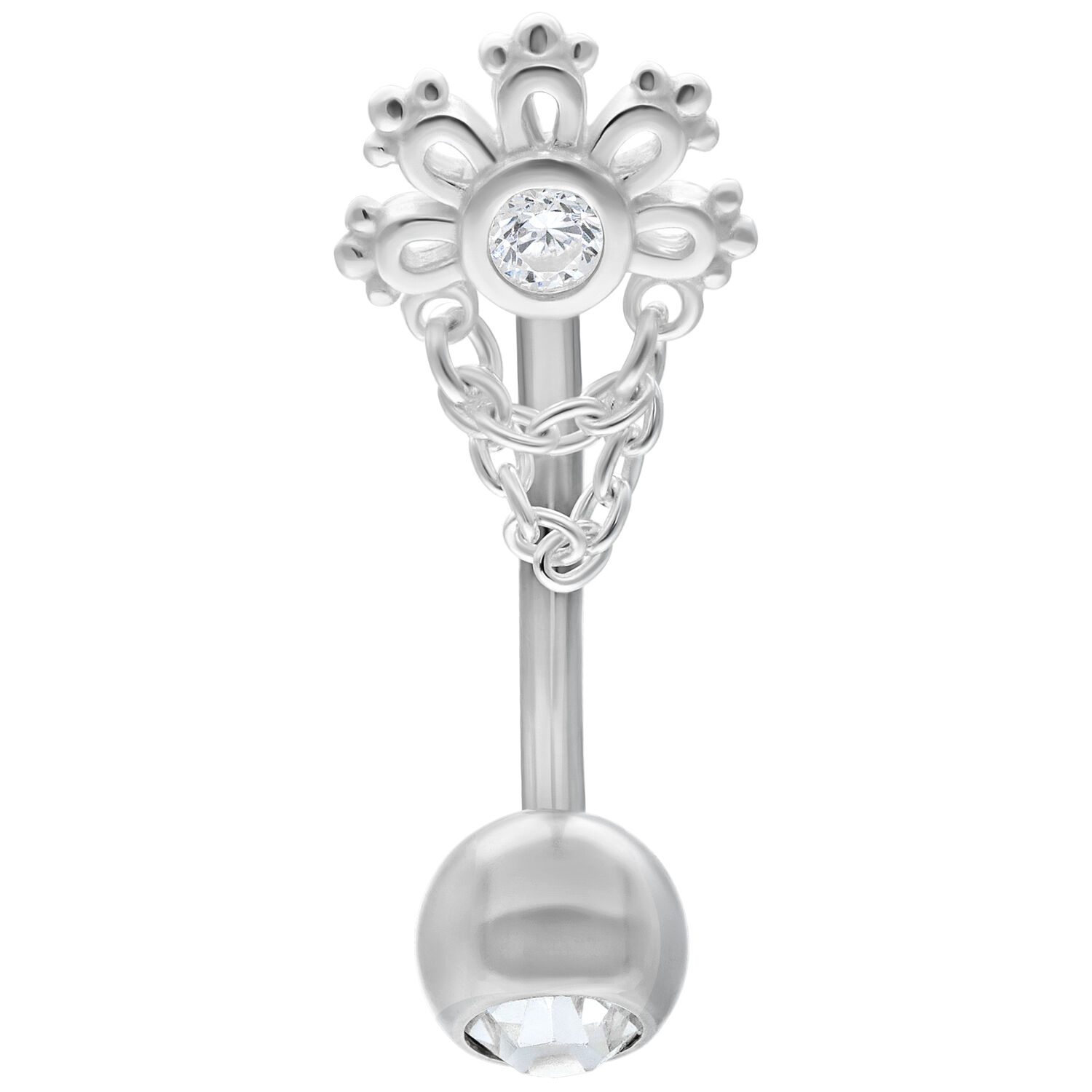 Crystal Sunrise Micro Bananabell Argent Micro Bananabell argenté avec cristal clair et décoration en chaîne