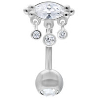 Banane en argent Bella Micro avec cristaux Banane en argent avec cristaux clairs sur fond blanc