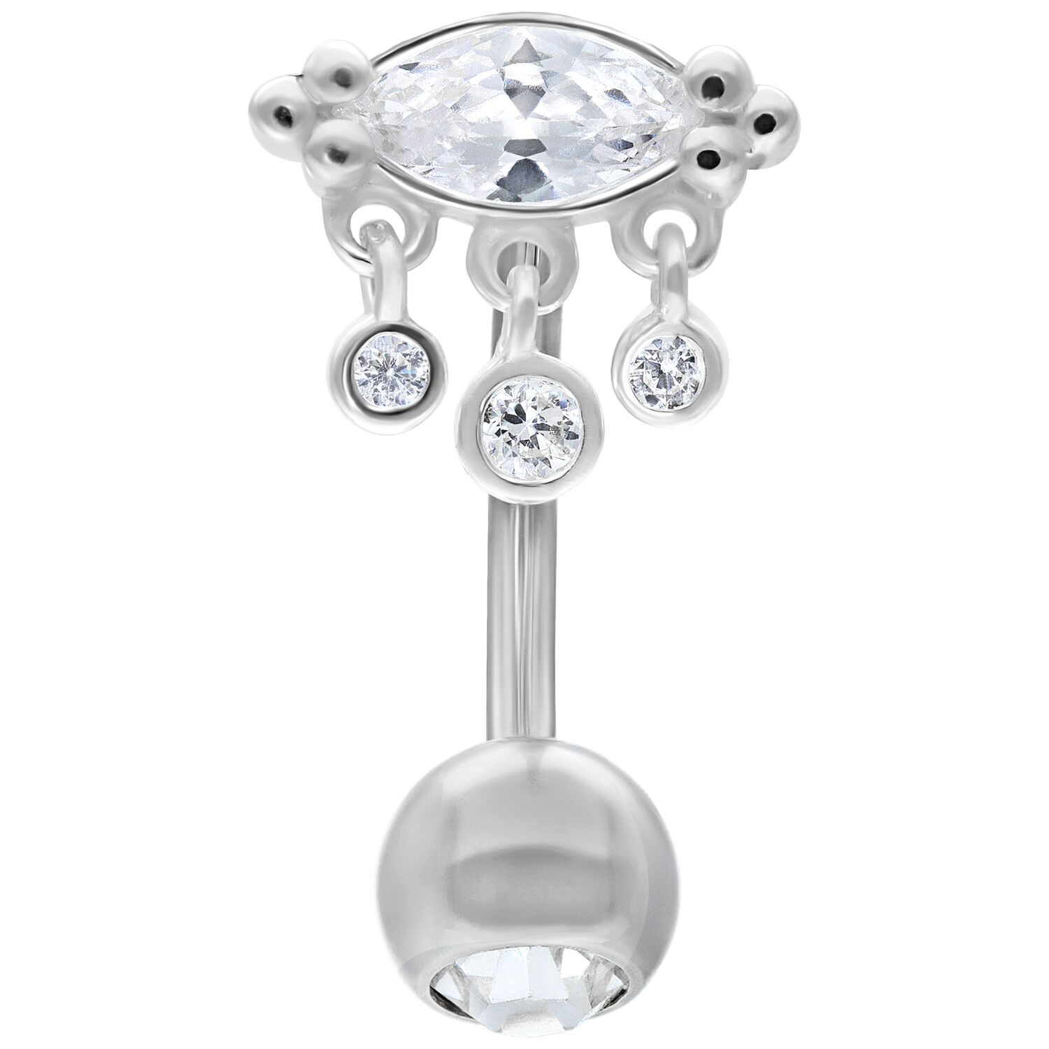 Banane en argent Bella Micro avec cristaux Banane en argent avec cristaux clairs sur fond blanc