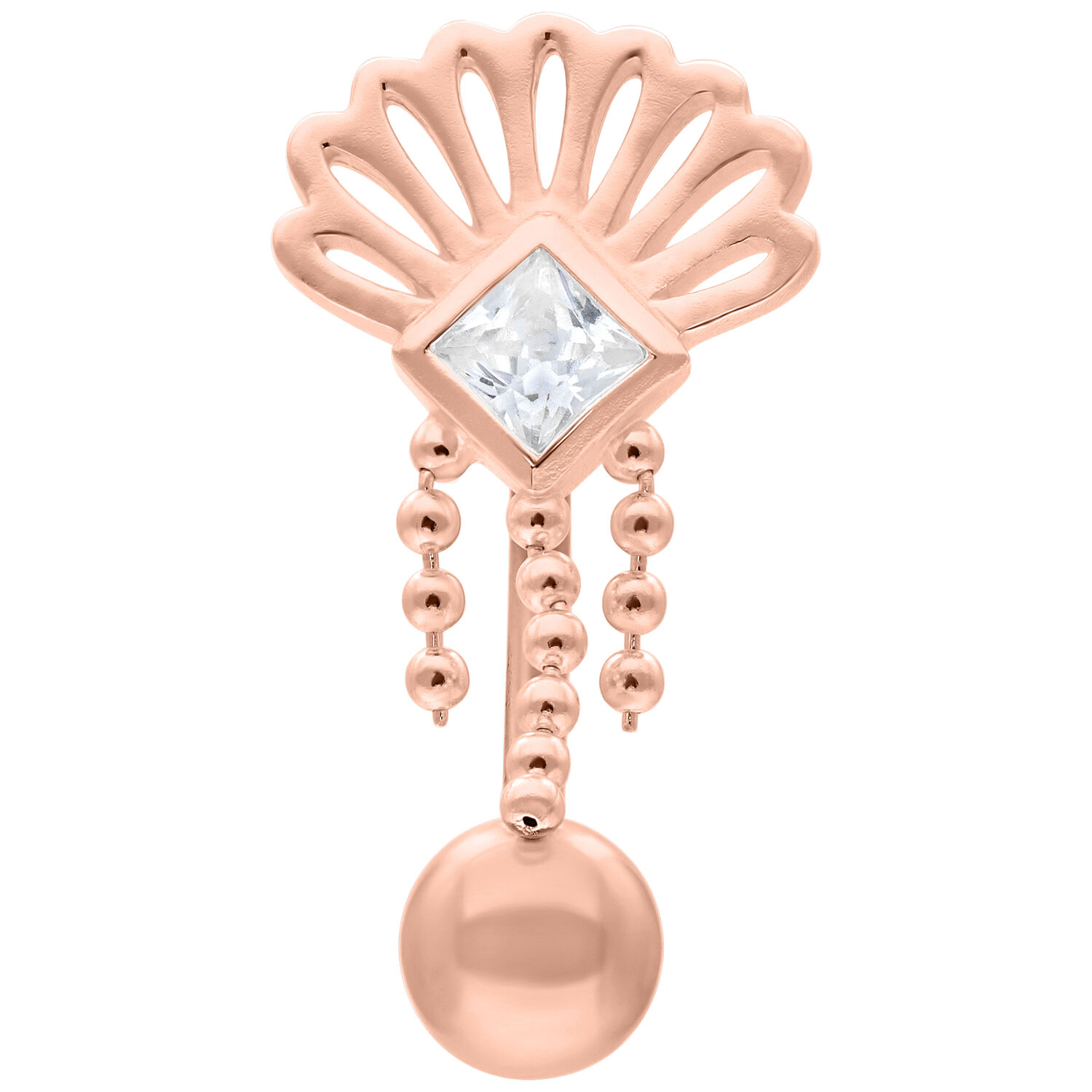 Micro Bananabell Cristal Paon en Or Rose Micro Bananabell en or rose avec cristal et chaînes pendantes sur fond blanc
