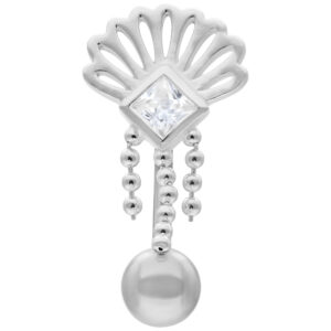 Micro Bananabell en argent avec cristal et motif de paon sur fond blanc