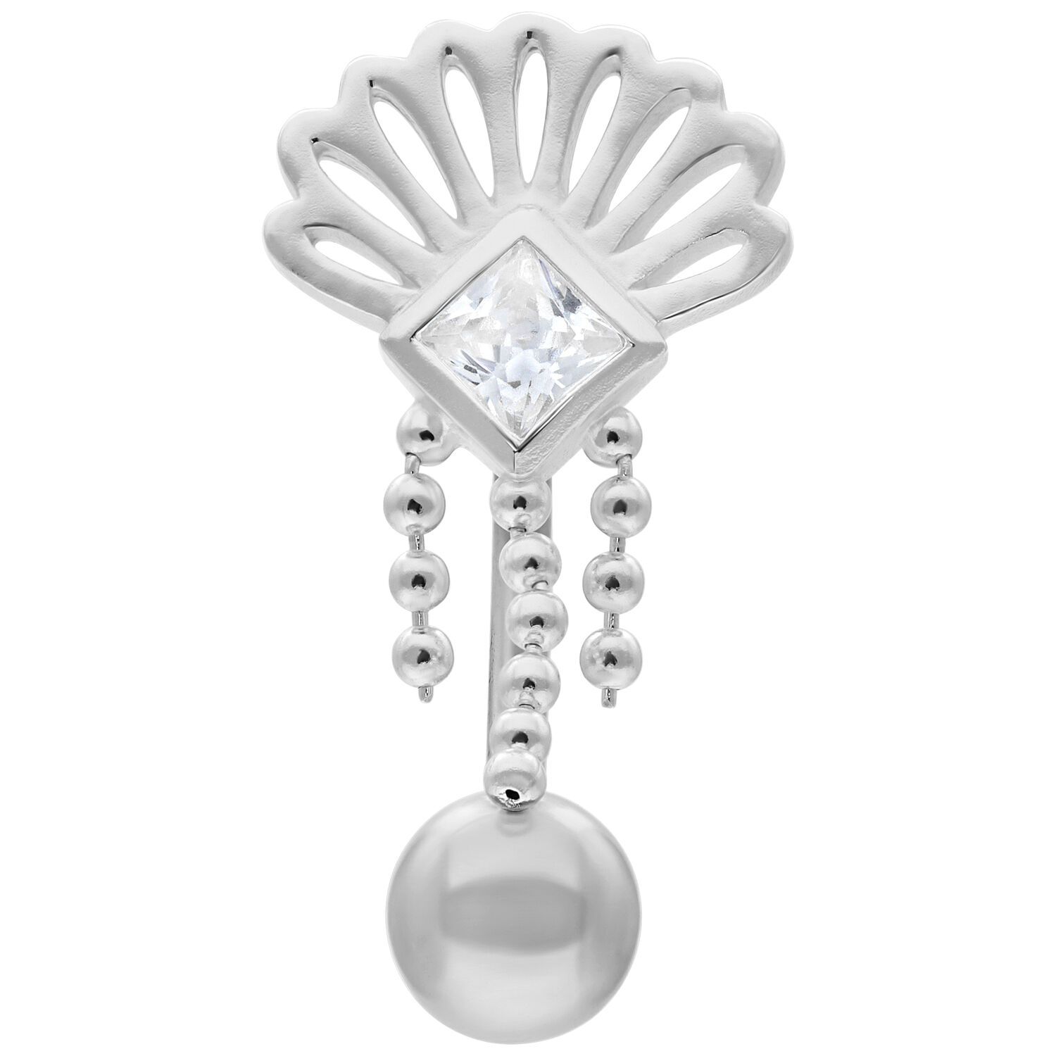 Micro Bananabell Cristal Paon en Argent Micro Bananabell en argent avec cristal et motif de paon sur fond blanc
