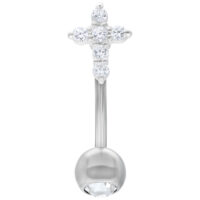 Bananabell argenté avec croix en cristal clair et boule sur fond blanc