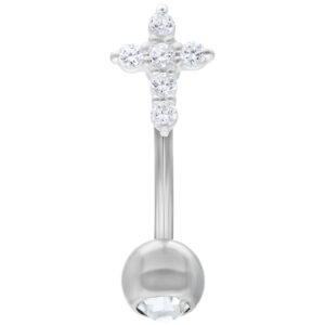 Bananabell argenté avec croix en cristal clair et boule sur fond blanc