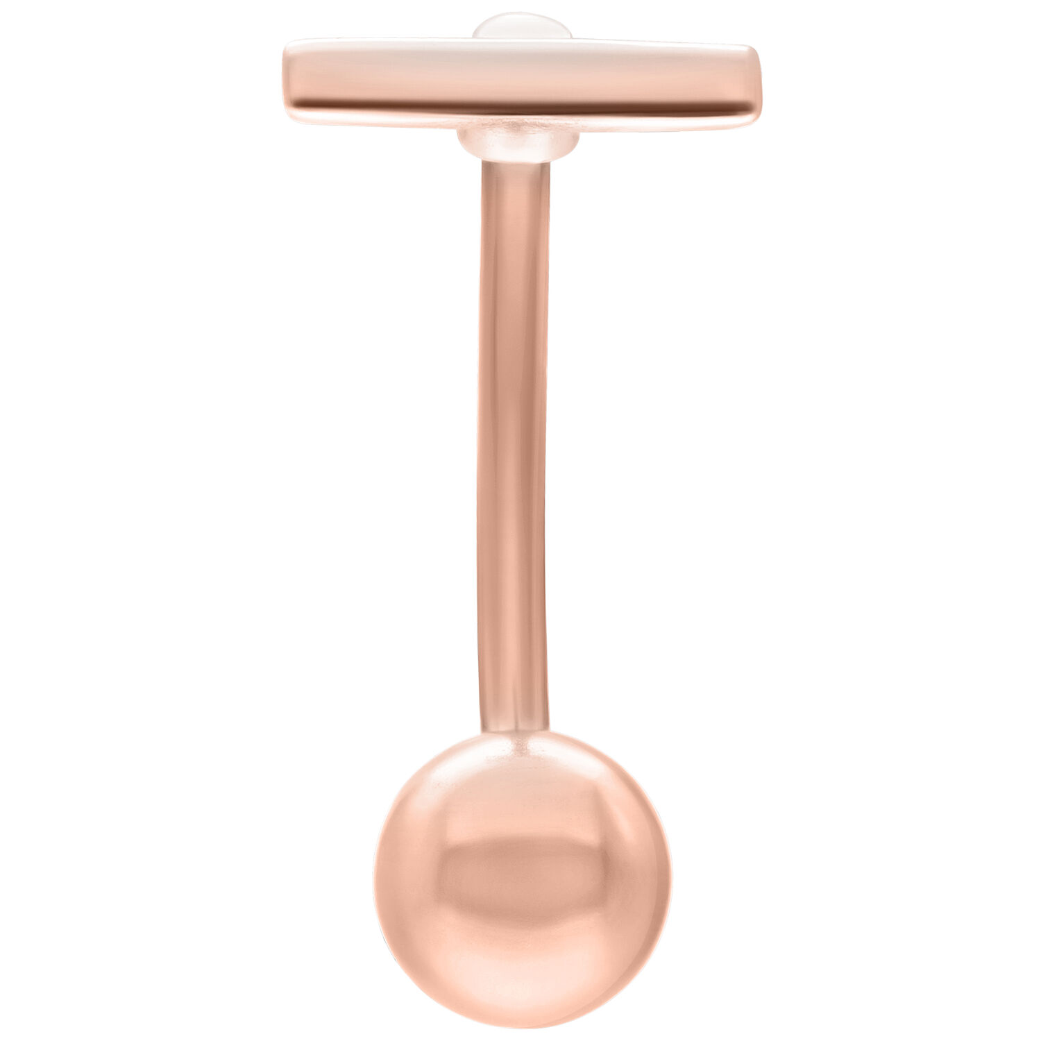 Barre Micro Bananabell en or rose 1,6 mm Bananabell en or rose avec 1,6 mm d'épaisseur et 12 mm de longueur sur fond blanc