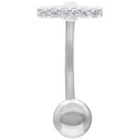 Micro Bananabell en argent avec barre en cristal Micro Bananabell en argent avec cristaux sur fond blanc