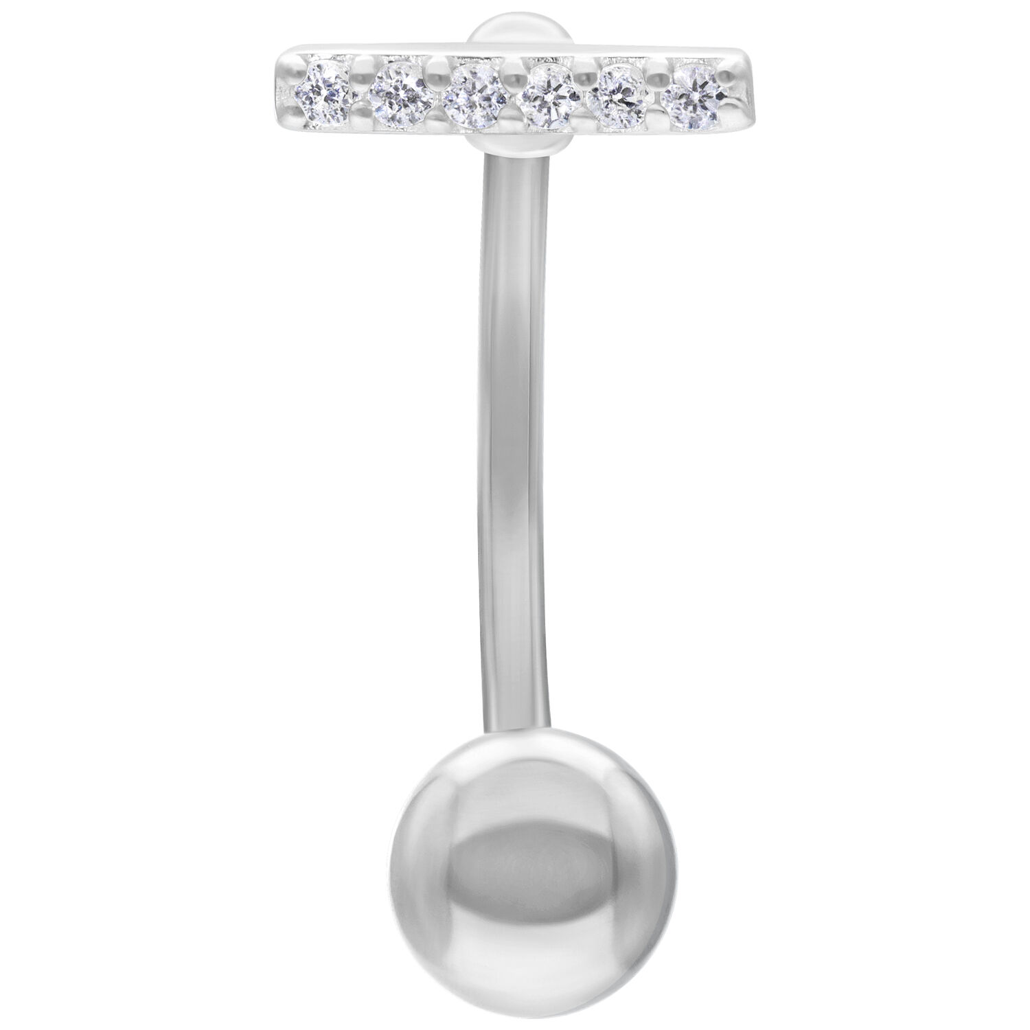 Micro Bananabell en argent avec barre en cristal Micro Bananabell en argent avec cristaux sur fond blanc