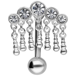 Micro Bananabell en argent avec 5 cristaux clairs et pendentifs sur fond blanc