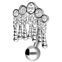 Micro bananabell en argent avec cristaux Micro bananabell en argent avec cinq cristaux clairs sur fond blanc