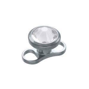 Ancre dermique en titane argenté avec cristal clair sur fond blanc