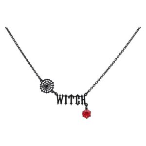 Collier Witch noir en acier chirurgical avec cristal rouge sur fond blanc