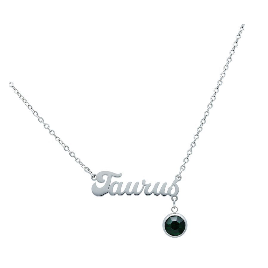 Collier Taurus en argent avec pendentif Collier en argent avec inscription 'Taurus' et pendentif noir