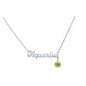 Collier Aquarius en argent avec cristal jaune sur fond blanc