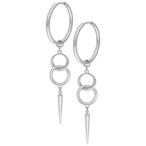 Hoops en argent avec deux anneaux et pendentif pointu sur fond blanc