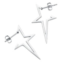 Boucles d'oreilles étoiles argentées en acier chirurgical Boucles d'oreilles étoiles argentées en acier chirurgical 316L sur fond blanc