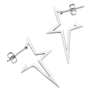 Boucles d'oreilles étoiles argentées en acier chirurgical 316L sur fond blanc