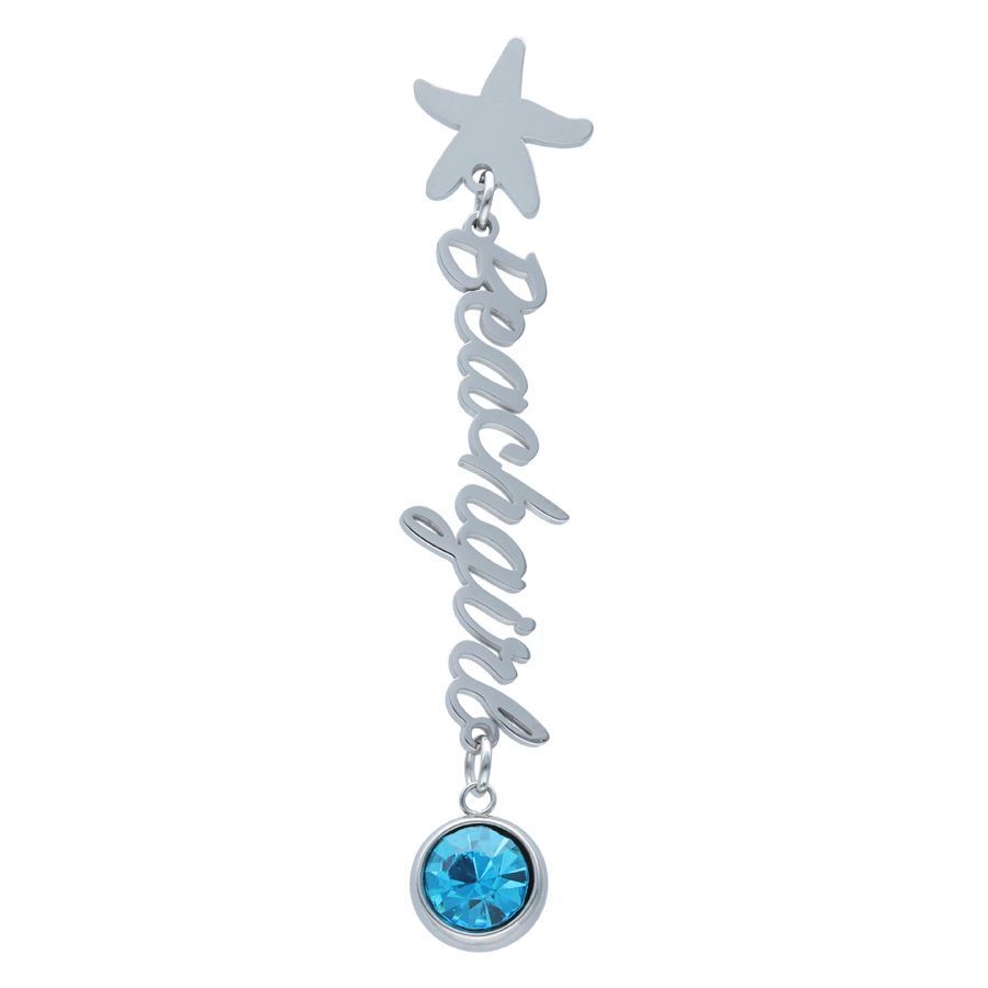 Boucles d'oreilles Beachgirl argentées avec aigue-marine Boucle d'oreille argentée avec inscription Beachgirl et cristal bleu aigue-marine