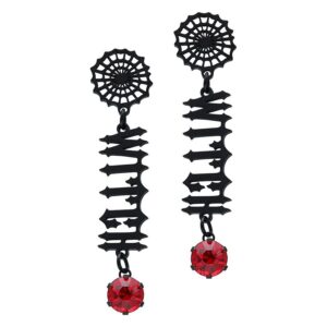 Boucles d'oreilles noires en acier chirurgical avec cristaux rouges sur fond blanc