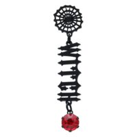 Boucles d'oreilles noires en acier chirurgical avec cristal rouge sur fond blanc