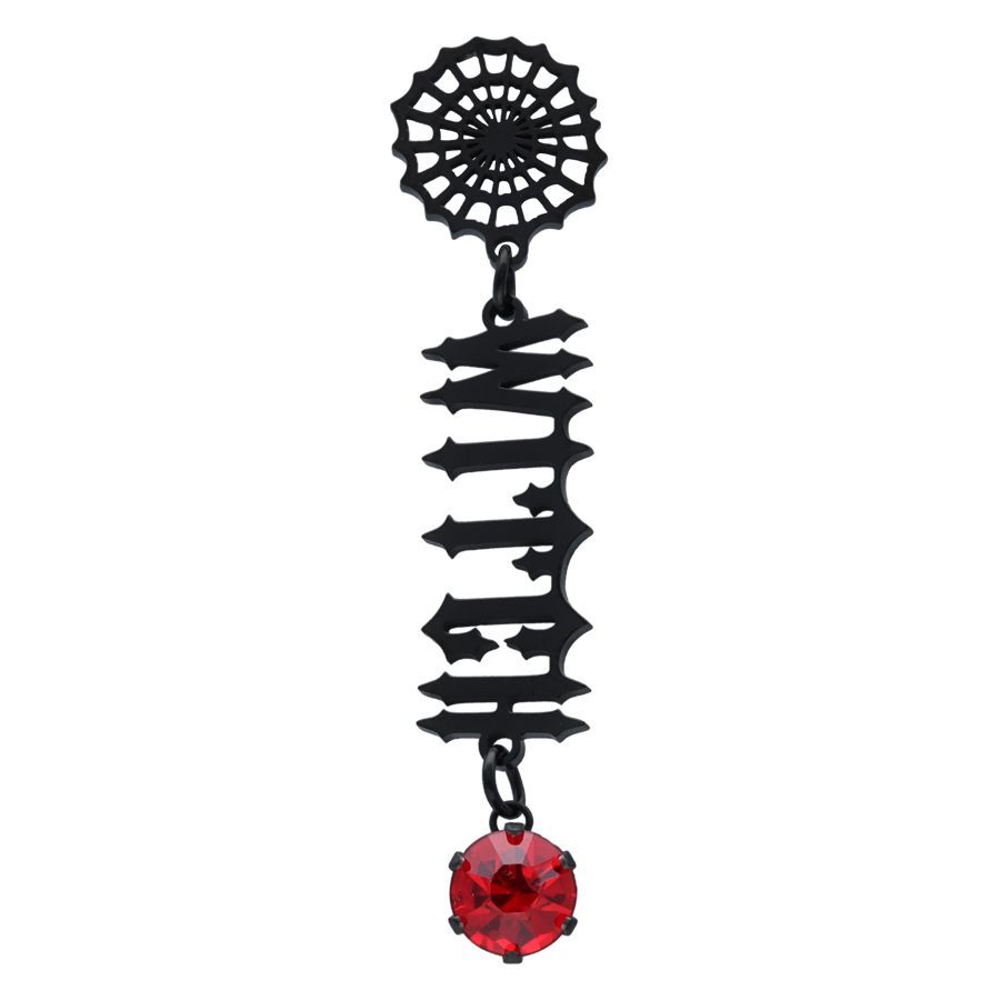 Boucles d'oreilles noires en acier chirurgical avec cristal rouge sur fond blanc