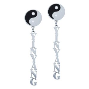 Boucles d'oreilles Yin Yang en argent, plaque ronde avec motif Yin Yang noir et blanc, inscription suspendue