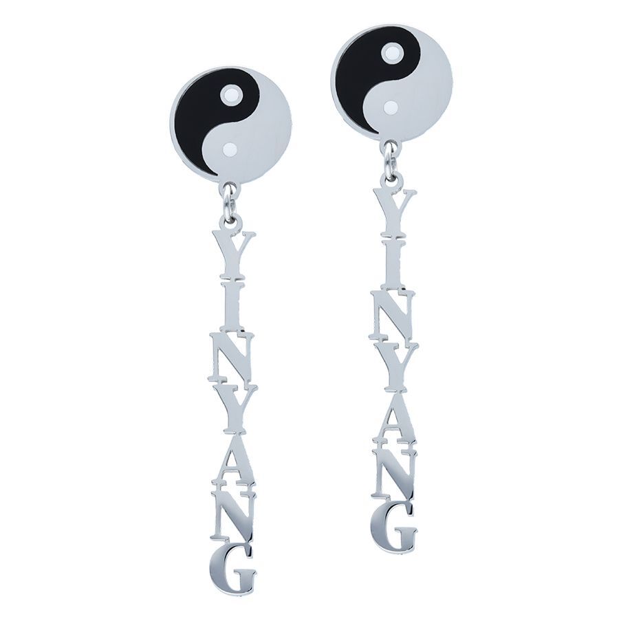 Boucles d'oreilles Yin Yang en argent en acier chirurgical Boucles d'oreilles Yin Yang en argent, plaque ronde avec motif Yin Yang noir et blanc, inscription suspendue