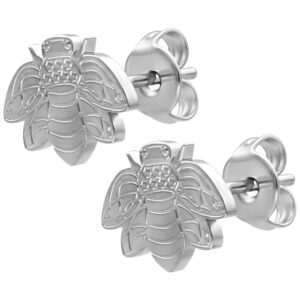 Boucles d'oreilles abeilles en argent en acier inoxydable sur fond blanc