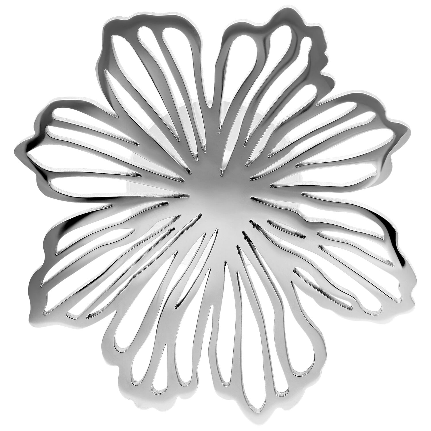 Boucles d'oreilles fleurs élégantes en acier inoxydable Boucles d'oreilles fleurs en acier inoxydable argentées sur fond blanc